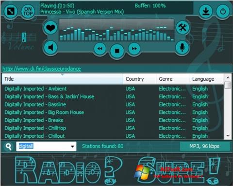 સ્ક્રીનશૉટ RadioSure Windows 7