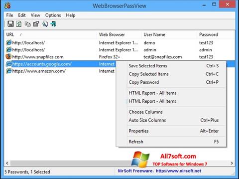 સ્ક્રીનશૉટ WebBrowserPassView Windows 7