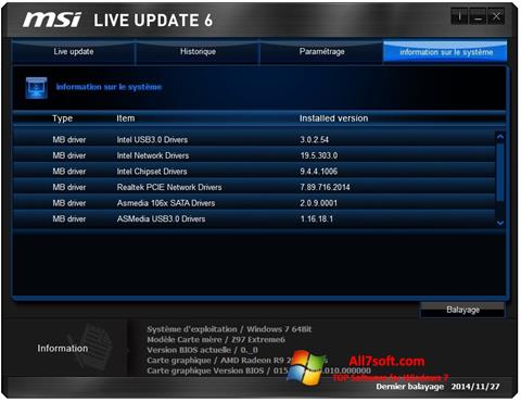 સ્ક્રીનશૉટ MSI Live Update Windows 7