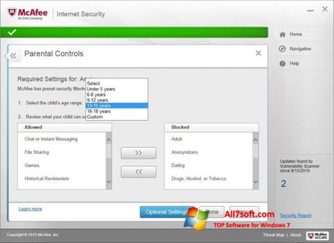 સ્ક્રીનશૉટ McAfee Internet Security Windows 7