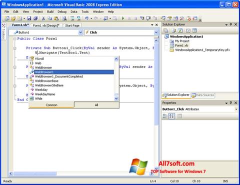સ્ક્રીનશૉટ Microsoft Visual Basic Windows 7