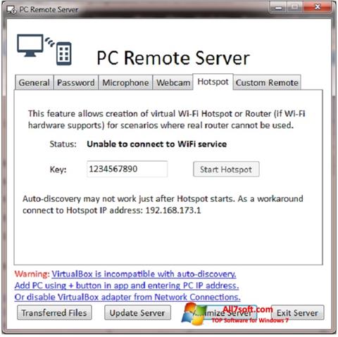 સ્ક્રીનશૉટ PC Remote Server Windows 7