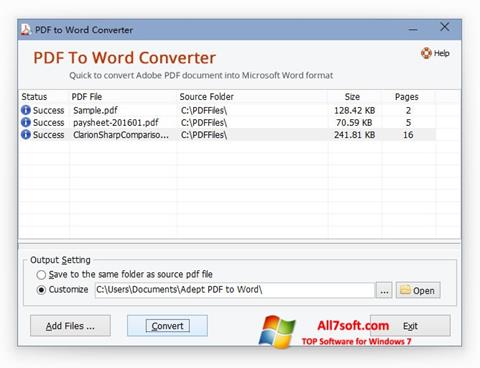 સ્ક્રીનશૉટ PDF to Word Converter Windows 7
