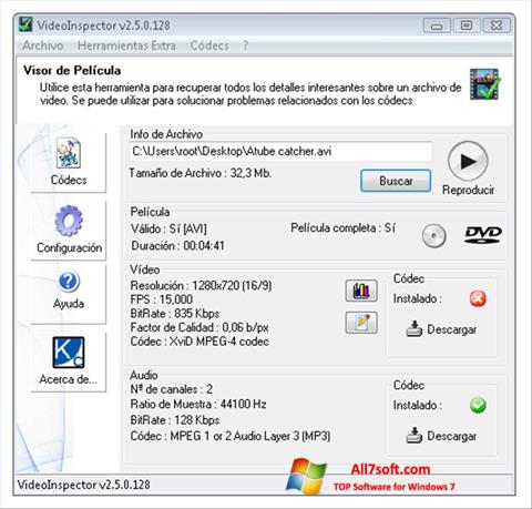 સ્ક્રીનશૉટ VideoInspector Windows 7