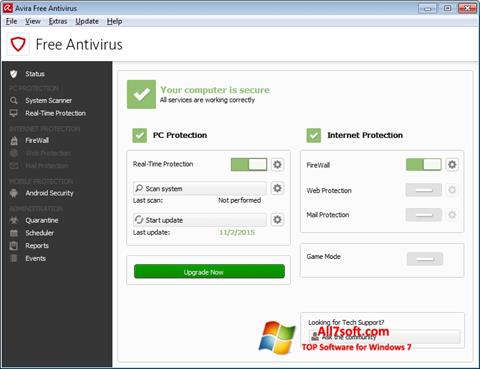 સ્ક્રીનશૉટ Avira Free Antivirus Windows 7