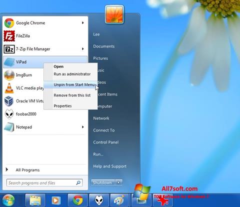 સ્ક્રીનશૉટ ViStart Windows 7