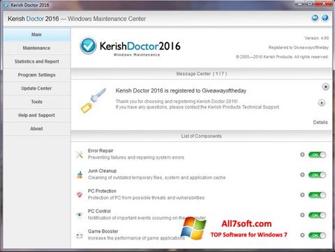 સ્ક્રીનશૉટ Kerish Doctor Windows 7