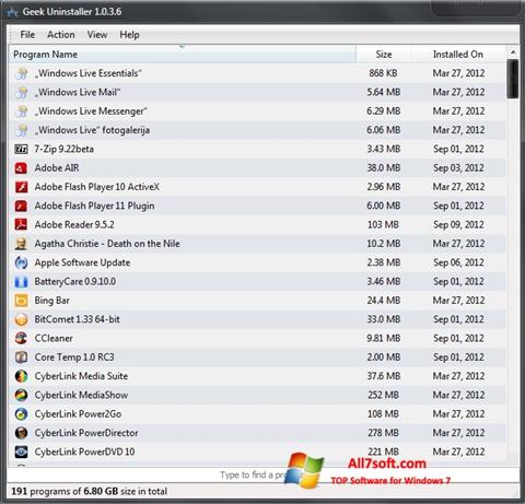 સ્ક્રીનશૉટ Geek Uninstaller Windows 7