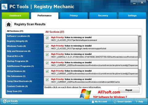 સ્ક્રીનશૉટ Registry Mechanic Windows 7