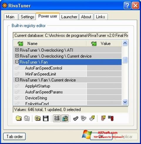 સ્ક્રીનશૉટ RivaTuner Windows 7