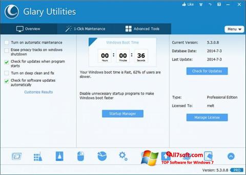 સ્ક્રીનશૉટ Glary Utilities Pro Windows 7