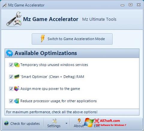 સ્ક્રીનશૉટ Mz Game Accelerator Windows 7