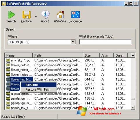 સ્ક્રીનશૉટ SoftPerfect File Recovery Windows 7