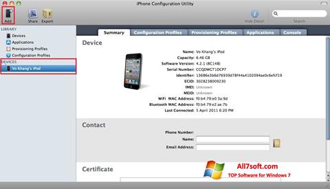 સ્ક્રીનશૉટ iPhone Configuration Utility Windows 7