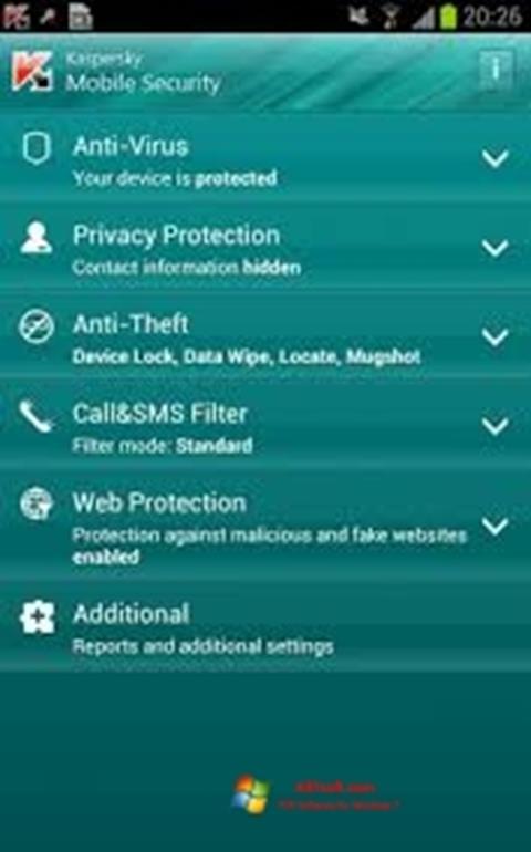 સ્ક્રીનશૉટ Kaspersky Mobile Security Windows 7